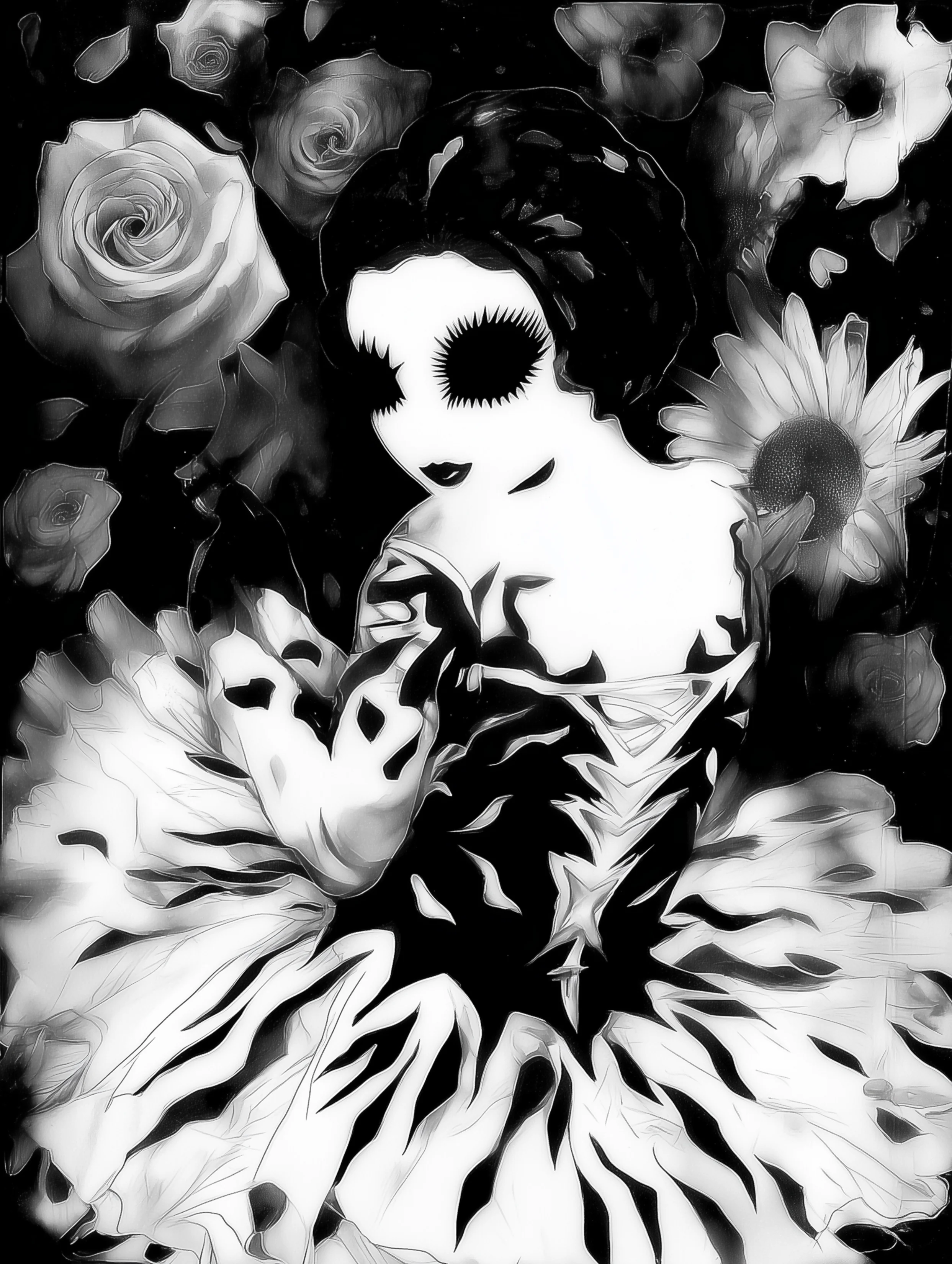 Free ballerina coloring page for adults featuring hazy artistic ballerina